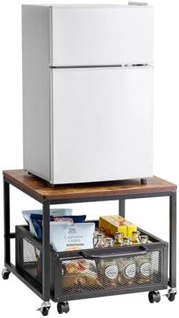 VEVOR Mini Fridge Stand with Storage, 198 lbs Mini Fridge Table with Movable Storage Cart & Swivel Wheels, Beverage Refrigerator Stand for Coffee Bar, Mini Fridge Organizer for Home Dorm, Light Brown
