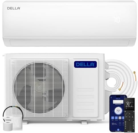 DELLA Econo Series 11000 BTU Mini Split Air Conditioner 17 SEER2 with Heat Pump, Cools up to 550 Sq.Ft, Wifi Enabled AC & Heater Ductless Inverter System Works with Alexa, 16ft Installation Kit