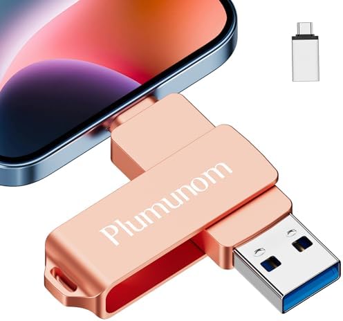 Photo Stick for iPhone Flash Drive 128GB,Plumunom iPhone USB Flash Drive for Save More Photos and Videos. No App Required. Flash Drive for iPhone Compatible with iPhone/iPad/Android/PC.