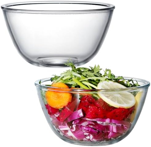 NUTRIUPS Glass Mixing Bowls Borosilicate 6.1in Glass Salad Bowl 35oz Clear Glass Bowls for Bread, Set of 2