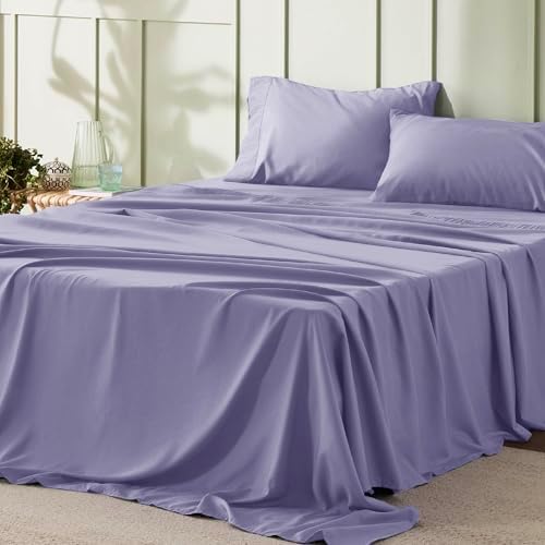 Bedsure Queen Sheet Set - 4 Pieces Soft Queen Size Sheets - Breathable & Cooling - Hotel Luxury - Easy Care Polyester Microfiber Bedding for Women, Men, Baby Lavender
