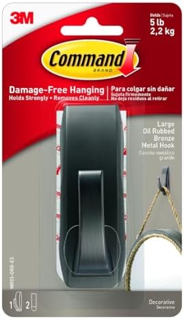 Command Large Modern Reflections Metal Hook, Holds up to 5 lb, Oil Rubbed Bronze, 1 Wall Hook with 2 Command Strips, Damage Free Hanging Hooks for Hanging Decorations in Living Spaces