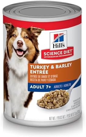 Hill's Science Diet Adult 7+, Senior Adult 7+ Premium Nutrition, Wet Dog Food, Turkey & Barley Loaf, 13 oz Can, Case of 12