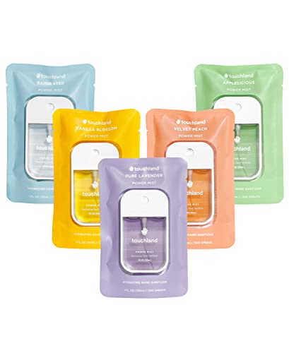 Touchland Power Mist Hydrating Hand Sanitizer Spray, BLOSSOM 5-PACK (Lavender, Vanilla, Rainwater, Peach, Applelicious), 500-Sprays each, 1FL OZ (Set of 5)