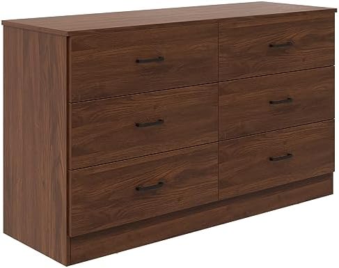Bigbiglife Wood Dresser for Bedroom, 6 Drawer Double Dresser, Mid Century Modern Chest of Drawers with Deep Drawers, Large Storage Organizer for Living Room, Closet(Walnut Brown)