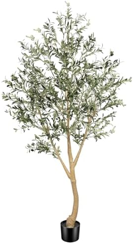 Realead 8ft Faux Olive Tree, Large Realistic Olive Trees Artificial Indoor, Tall Fake Olive Tree with Natural Wood Trunk and Lifelike Fruits for Home Office Decor
