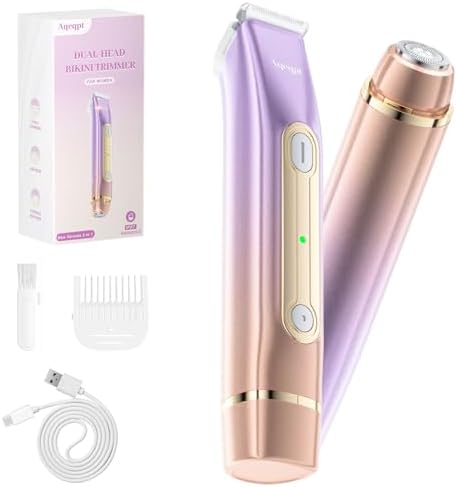 Bikini Trimmer for Women, Electric Razors with Dual Heads, Rechargeable Pubic Hair Trimmer with IPX7 Waterproof, Painless Pro Shaver for Underarm Leg Arm Body Face Private Area๏ผDuskyRose๏ผ