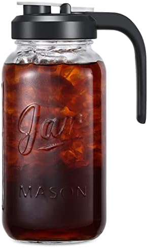 AOZITA 64 oz Glass Pitcher with Lid - 2 Quart Mason Jar Pitcher with Filter Lid, Wide Mouth Jar Leak-proof Water Jug, Heavy Duty Glass Container for Water, Juice, Milk, Tea, Iced Coffee, and Drinks