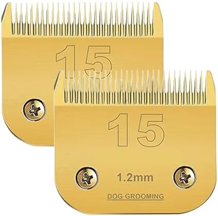 2 Packs #15 Clipper Blade Dog Grooming Compatible with Wahl/Oster Dog Clippers 3/64" 1.2mm Cut Length(Gold)