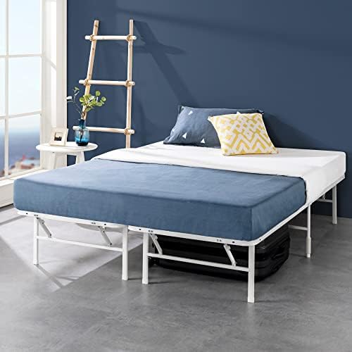 ZINUS SmartBase Tool-Free Assembly Mattress Foundation, 14 Inch Metal Platform Bed Frame, No Box Spring Needed, Sturdy Steel Frame, Underbed Storage, White, Queen