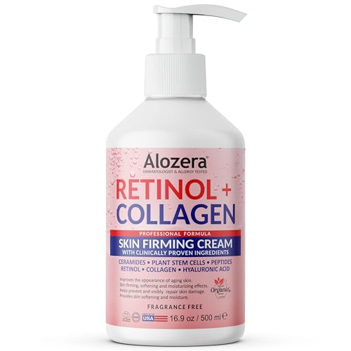 Skin Firming Retinol Collagen Body Lotion with Stem Cells for Aging Skin and Wrinkles, Non-Greasy, Lightweight Moisturizer, Fragrance-Free, 16.9 fl oz