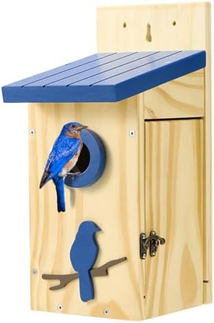 Kingsyard Blue Bird House for Outdoors - Classic Cedar Wooden Bluebird House Durable Wall-Mounted Birdhouse with Predator Guard for Bluebirds Titmice Chickadees Nesting Birds, Royal Blue
