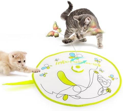 ALL FOR PAWS 2 in 1 Cat Toys Hide-N-Seek Cat Wand Toy Automatic Kitten Flutter Toy with Butterfly Spinner, Cat Moving Feather Toy for Indoor Cats