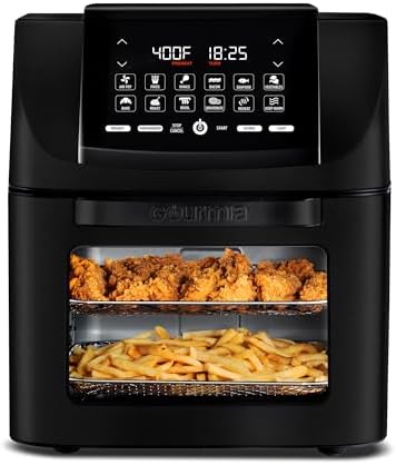 Gourmia Air Fryer Toaster Oven Combo - All-in-One 14-Quart Digital Air Fryer Toaster Oven with Rotisserie & Dehydrator – 12 Presets, Guided Cooking Prompts, 1750W, Dishwasher-Safe Accessories