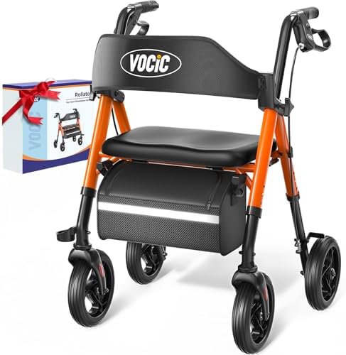 Walkers for Seniors, Z21 Rollator Walker with Seat Supports 350lb, 8" Big Wheels for All Terrain, Ergonomic Arc Seat & 6" Ultra Backrest Foldable Walker, Dual Height Adjustment, Lightweight 2025