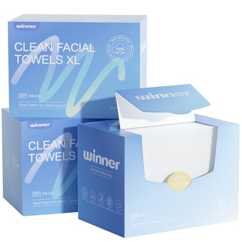 Winner Face Towels, 100% USA Cotton Disposable Face Towel, Clean Face Towelettes XL, Odor-Free, Ultra Soft Makeup Remover Wipes for Sensitive Skin, Biodegradable, 165 Count, 3 Pack
