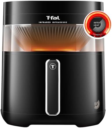T-fal Infrared Air Fryer, 2x Faster Than Traditional Heating*, Large Air Fryer Dehydrator Combo, 8 Cooking Functions, Window With Light, No-Shake Technology, Dishwasher Safe, 1800W, Black