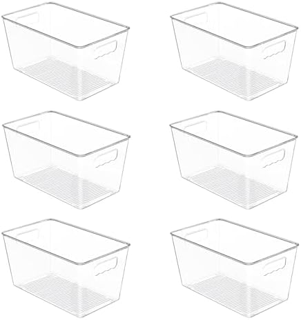 Vtopmart Clear Plastic Storage Bins, 6 PCS Pantry Organizer Bins with Handle for Refrigerator, Fridge, Cabinet, Kitchen, Countertops, Cupboard, Freezer Organization,Medium