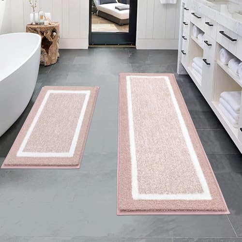Pauwer Bathroom Rug Set, Non Slip Mats, Absorbent Shower Rugs for Tub & Floor, Machine Washable, Dusty Pink