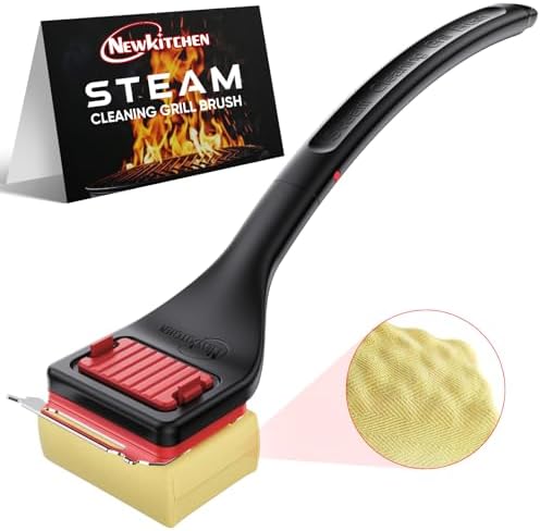 Grill Brush Bristle-Free Steam Cleaning, BBQ Brush Replaceable Heat-Resistant Kevlar Head with Grill Scraper Safe Barbecue Grill Cleaner