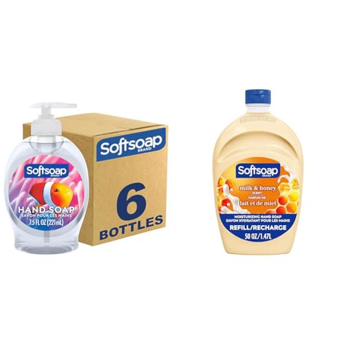Softsoap Liquid Hand Soap Aquarium Series Pack of 6 with 50oz Milk & Honey Refill