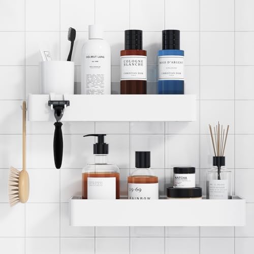 Kitsure X-Large Shower Caddy - 2 Pack Adhesive Shower Organizer, Rustproof Stainless Steel Shelves, No-Drill Bathroom Organizers and Storage, White