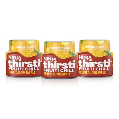 Ninja Thirsti Flavored Water Drops, FRUITI CHILL Tropical Pineapple, Bold Fruit Flavor, Sparkling or Still, Zero Calories, Zero Sugar, Makes 17, 12oz drinks, 3 Pack, WCFTRCCAM