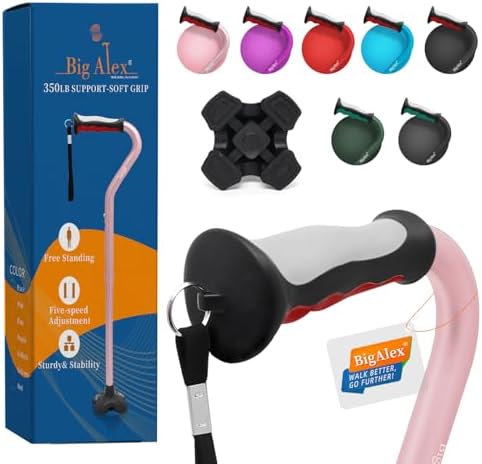 BigAlex Collapsible Walking Cane for Men & Women, Adjustable Stability Stick for Mobility, Heavy Duty, Foldable, Lightweight, Portable Travel Aid with Comfortable Offset Handle for Seniors & Adults
