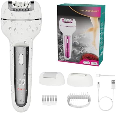 Epilator for Women 3-in-1 Epilator, Body Hair Removal Device,Wet/Dry, Waterproof, Cordless Rechargeable Electric Trimmer & Shaver & Callus Remover for Women & Men 606 Gray