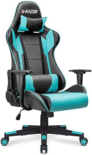 Homall Gaming Chair, Office Chair High Back Computer Chair Leather Desk Chair Racing Executive Ergonomic Adjustable Swivel Task Chair with Headrest and Lumbar Support(Cyan)