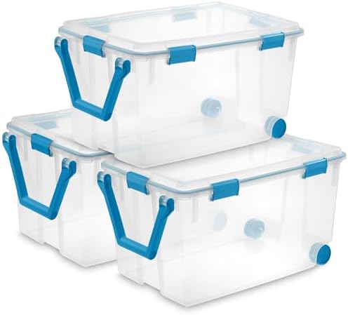 Sterilite 3-Pack Gasket Box, Weather-Resistant Storage Bins with Latching Lids, 120 Quart - Heavy-Duty Organizing Containers for Closet, Bathroom, and Office