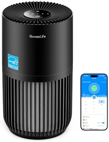 GoveeLife Mini Air Purifier for Bedroom, HEPA Smart Filter Air Purifier with App Alexa Control for Pet Hair, Odors, Pollen, Smoke, Portable Air Cleaner with 3 Speeds, Timer, Aroma for Home, Black