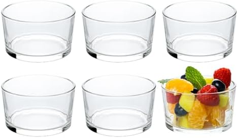 Glass Small Bowls, 7.5oz, Set of 6, Clear Mini Bowls for Dips, Sauces, Desserts, Side Dishes, Pudding, Fruit and Charcuterie Boards, Pinch Bowls for Meal Prep