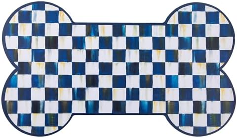 MACKENZIE-CHILDS Pup Placemat, Cute Pet-Food Mat for Dog Bowls and Cat Bowls, Blue-and-White Royal Check