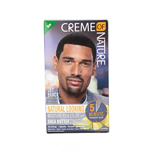 Men's Hair Color by Creme of Nature, Jet Black, Moisture-Rich Color with Shea Butter Conditioner, 1 Application