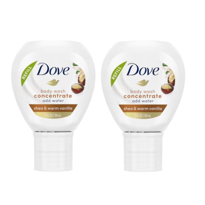 Dove Concentrate Body Wash Refill, Shea & Warm Vanilla, For Soft Skin & Lasting Nourishment, Compatible with Reusable Bottle, 4 Fl Oz (118 ml), Pack of 2