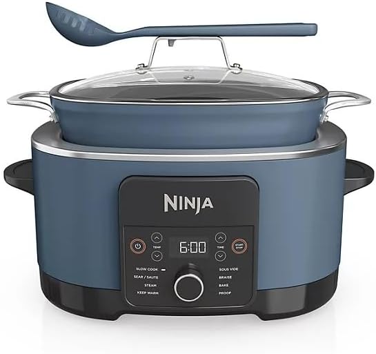 Ninja Foodi PossibleCooker PRO MC1000 8.5Qt Multicooker 8 in 1 Slow Cooker, Dutch Oven, Steam Bake Roast Sear Sauté Bread Maker Warmer, Glass Lid, Integrated Spoon, Nonstick (Blue)