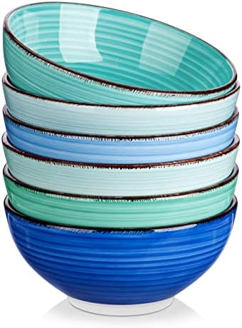 vancasso Bonita 27 Oz Cereal Bowls Set of 6, Blue Ceramic Bowls for Kitchen, 6 Inch Soup Bowls, Dishwasher & Microwave Safe