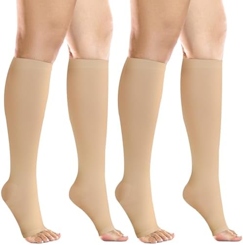 +MD 2 Pairs Medical Compression Socks for Women & Men 20-30 mmHg, knee High Open Toe Stocking for Edema, Varicose Veins