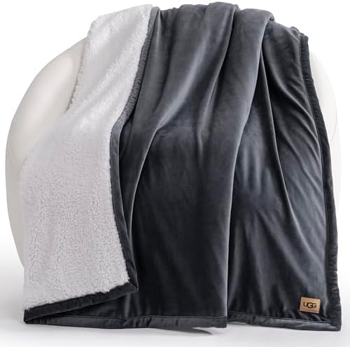 UGG Bliss Throw Blanket Plush Soft Fleece Fluffy Blankets for Bed or Couch Oversized Warm Reversible Machine Washable Medium Weight Home Decor Giftable Throw, 50-inch x 70-inch, Imperial Blue