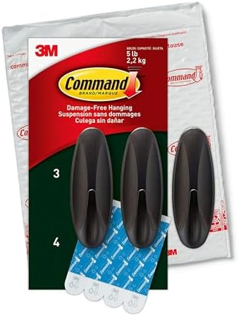 Command Outdoor Large Bronze Hooks, Holds up to 5 lb, 3 Hooks and 4 Command Strips, Damage Free Hanging Wall Hooks for Hanging Outdoor Wall Decor with Weather Resistant Strips