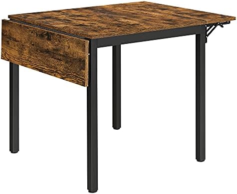 VASAGLE Folding Dining Table, Kitchen Table, Drop Leaf Extendable Table for Small Spaces, Seats 2-4 People, Industrial, Rustic Brown and Black UKDT077B01