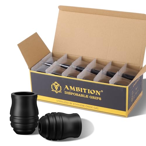 Ambition Mars-U P1 Disposable Tattoo Grips - 12Pcs 42MM Professional Tattoo Rubber Grip Cover with Click Adjust System Supply for Rotary Mars-U, Seher & Paco Tattoo Pen Machine Gun