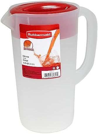 RUBBERMAID Covered Pitcher 2.25 qt - White with Red Cover