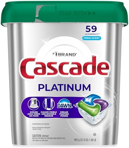 Cascade Platinum Dishwasher Pods, Dishwasher Detergent, Dish Detergent Soap, Fresh, 59 Count