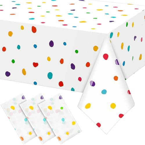 3 Pcs Colorful Painted Dots Tablecloth Disposable Rainbow Cream Polka Dot Tablecloth Modern Art Table Cover for Picnic Wedding Birthday Tea Party Decoration
