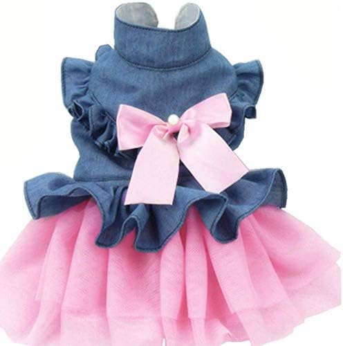 ANIAC Pet Denim Dress with Cute Bow-Knot Comfy Vest Skirt Lace Trim Tutu Summer Spring Clothes for Cats and Small Dogs (XX-Large)