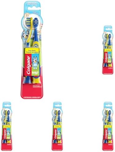 Colgate Bluey Extra Soft Toothbrush for Kids, Kids Toothbrush Pack with Built-in Suction Cup, Extra Soft Bristles, 2 Count (Pack of 5)