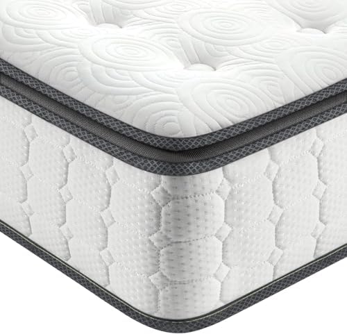 Vesgantti Queen Mattresses, 10 Inch Hybrid Pillow Top Queen Size Mattress in a Box, Memory Foam Pocket Coils Innerspring Mattresses, Fiberglass Free, Pressure Relief, Medium Firm Plush Feel
