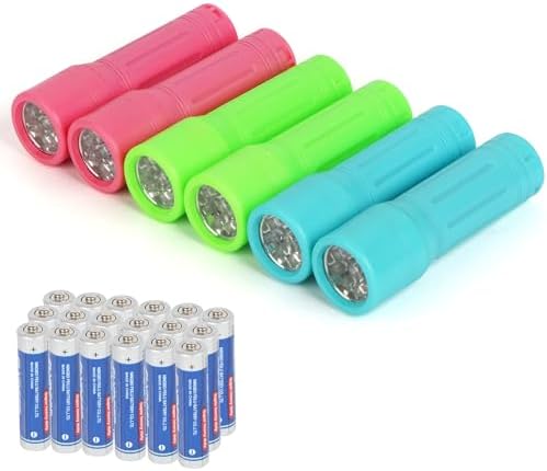 9-LED Mini Flashlight 6-Pack, Small Multicolor Flashlights with Lanyard, 18 AAA Batteries Included, for Hurricane Supplies, Christmas Gifts Stocking Stuffers